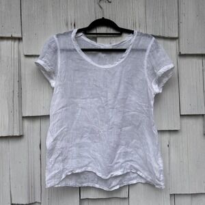 LP SHADES 100% Linen Scoop Neck Short Sleeve T Shirt Top White XS Made USA